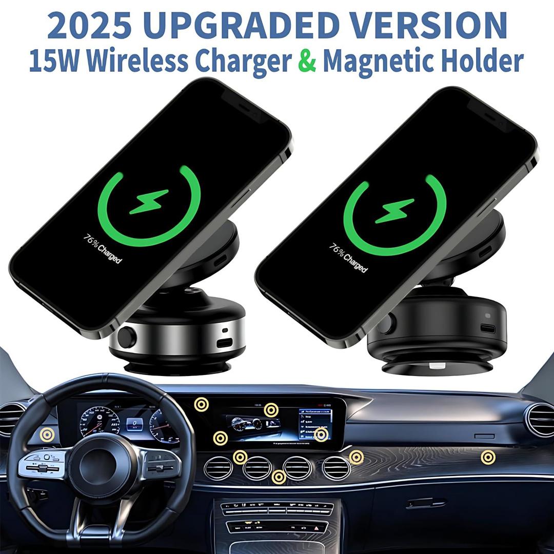 Magnetic Wireless Car Charger Mount - Fast Charging and Secure Hold